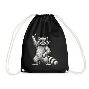 Funny Raccoon Rock Music Retro Festival Vibe - Drawstring Bag - black - Front