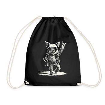 Rocking pig with heavy metal flair - Drawstring Bag - black - Front