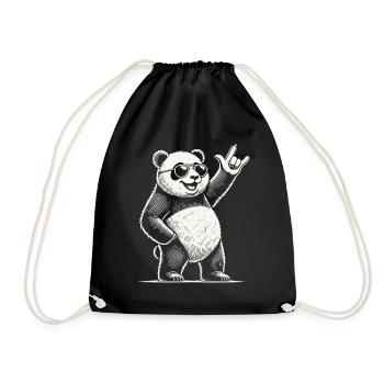 Retro Rock Musik Panda Mit Cooler Geste - Turnbeutel - Schwarz - Vorne
