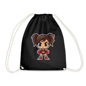 Boxing Girl Cartoon - Drawstring Bag - black - Front