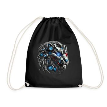 Mecha Lion's Head – Futuristic Cyber Lion - Drawstring Bag - black - Front