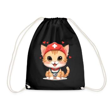 Cat Nurse Meow Heart Valentine's Day Cute - Drawstring Bag - black - Front