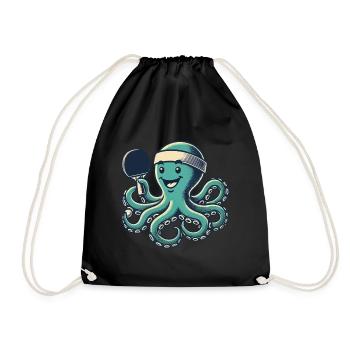 Tennis de table pieuvre dessin animé drôle rétro - Sac de sport léger - noir - Devant