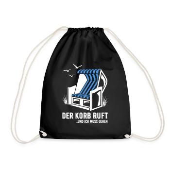 Der Korb ruft - Strandkorb - Meer - Urlaub - Turnbeutel - Schwarz - Vorne