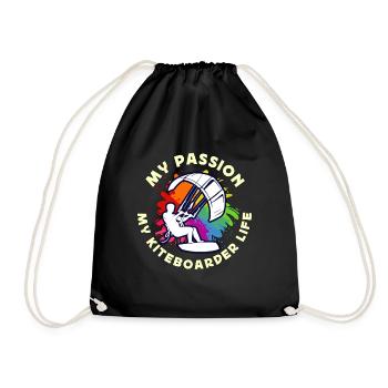 Kiteboarding My Passion My Kiteboarder Windsurfing - Drawstring Bag - black - Front