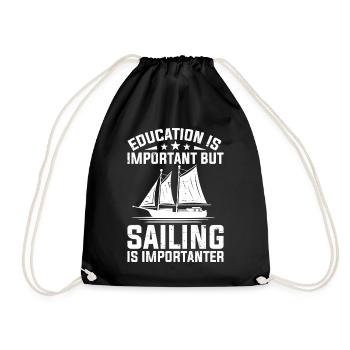 Education Is Important Funny Sailing Pontoon - Drawstring Bag - black - Front