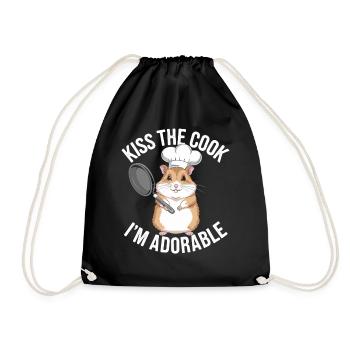 Kiss The Cook I'm Cute Cute Hamster - Drawstring Bag - black - Front