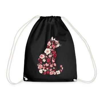 Flowers Cat for Cats Owners and Valentine's Day - Drawstring Bag - black - Front
