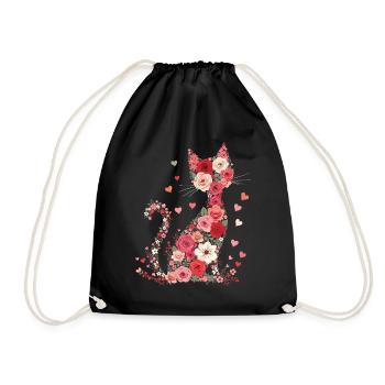 Blumen Katze für Katzen Besitzer und Valentinstag - Turnbeutel - Schwarz - Vorne