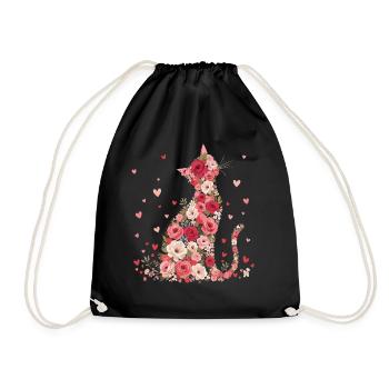 Blumen Katze für Katzen Besitzer und Valentinstag - Turnbeutel - Schwarz - Vorne