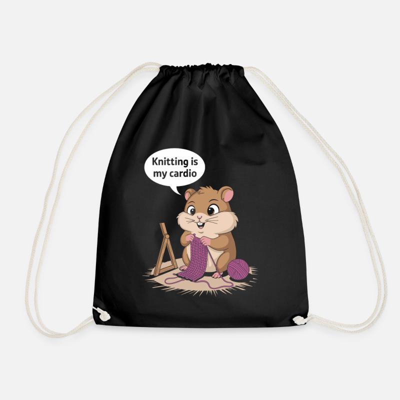 Knitting Is My Cardio Süßes Hamster Strickmotiv - Turnbeutel - Schwarz