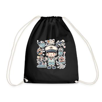 Kleiner Seemann Cartoon Look - Turnbeutel - Schwarz - Vorne