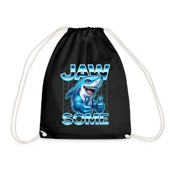 Jawsome Cartoon Shark Thumbs Up Retro Design - Drawstring Bag - black - Front