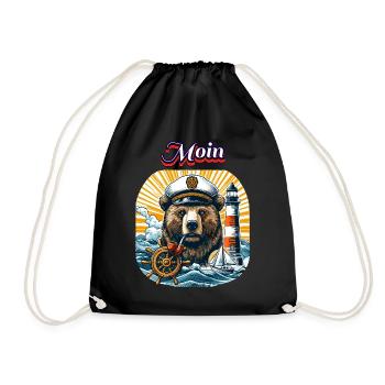 Hamburg Sea Dog Captain Lighthouse Sailing Ship Moin - Drawstring Bag - black - Front