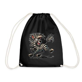 Crazy Zebra Comic Style Funny Animal Motif - Drawstring Bag - black - Front