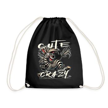 Cute but Crazy Zebra Comic Style Funny Motif - Drawstring Bag - black - Front