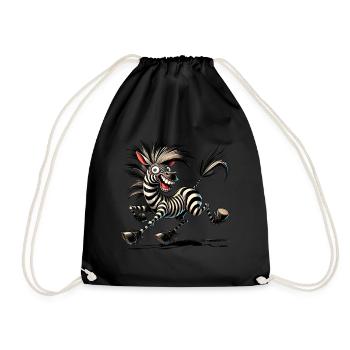Crazy Zebra Comic Style Funny Animal Motif - Drawstring Bag - black - Front