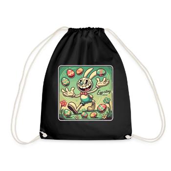 Retro Cartoon Osterhase – Vintage Osterei Shirt - Turnbeutel - Schwarz - Vorne