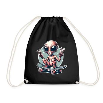 Alien Skateboard Skater Skate - Drawstring Bag - black - Front