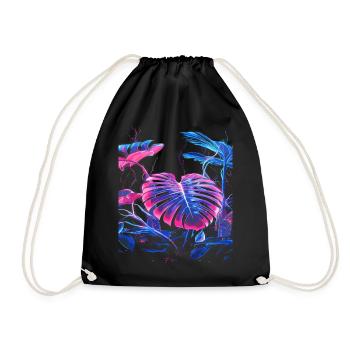 Neon Monstera Plant - Drawstring Bag - black - Front