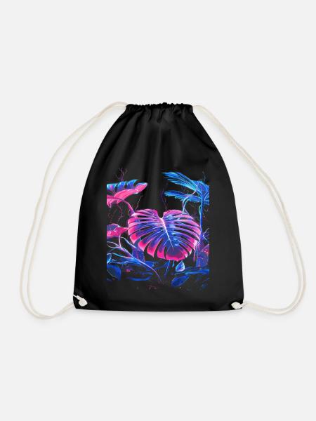 Neon Monstera Pflanze - Turnbeutel - Schwarz