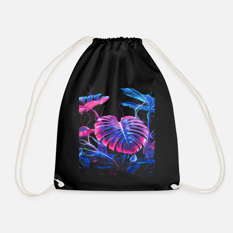 Neon Monstera Pflanze - Turnbeutel - Schwarz