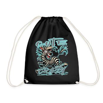 Cute but Crazy Zebra Comic Style Funny Motif - Drawstring Bag - black - Front