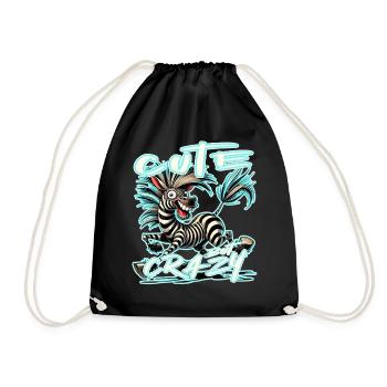Cute but Crazy Zebra Comic Style Funny Motif - Drawstring Bag - black - Front