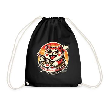 Streetwear Cat Ramen Nudeln Japanische Glück - Turnbeutel - Schwarz - Vorne