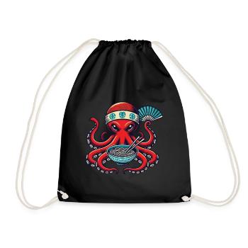Ramen Noodles Octopus Retro Japan - Drawstring Bag - black - Front