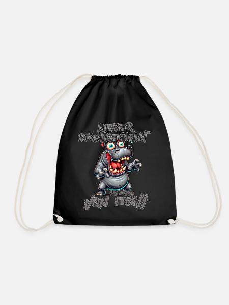 Hippopotamus Better crazy than one of you - Drawstring Bag - black