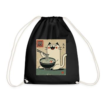 Kawaii Cat Ramen Nouilles Streetwear Ukiyo-E - Sac de sport léger - noir - Devant