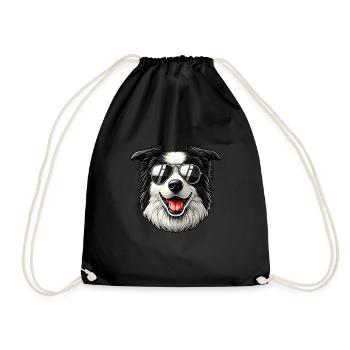 vintage Border Collie Dog - Turnbeutel - Schwarz - Vorne