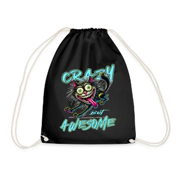 Crazy but Awesome Katze Comic Stil - Turnbeutel - Schwarz - Vorne