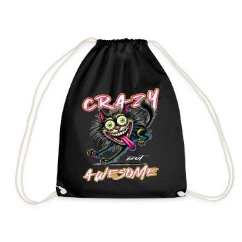 Crazy but Awesome Katze Comic Stil - Turnbeutel - Schwarz - Vorne