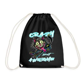 Crazy but Awesome cat comic style - Drawstring Bag - black - Front