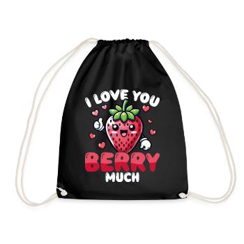 I Love You Berry Lots of Sweet Strawberry Pun - Drawstring Bag - black - Front