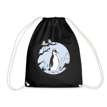 Bird watching with penguin in the mountains - Drawstring Bag - black - Front