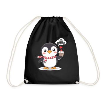 Penguin thinks of cupcakes sweet motif - Drawstring Bag - black - Front
