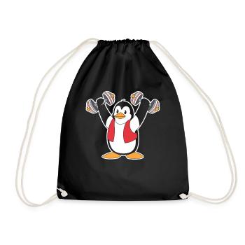 Penguin With Dumbbells Fitness Motif - Drawstring Bag - black - Front
