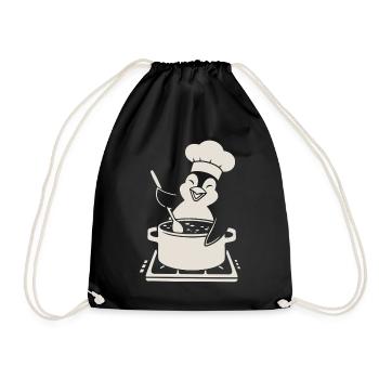 Cheerful penguin chef chef at the stove - Drawstring Bag - black - Front