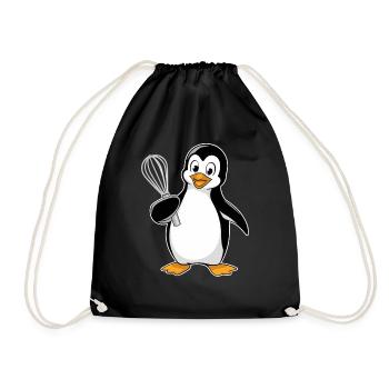 Cheerful penguin with whisk for - Drawstring Bag - black - Front