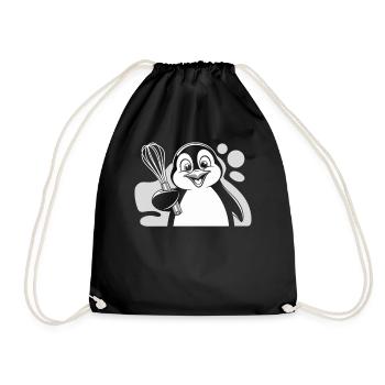 Cheerful penguin with whisk in hand - Drawstring Bag - black - Front