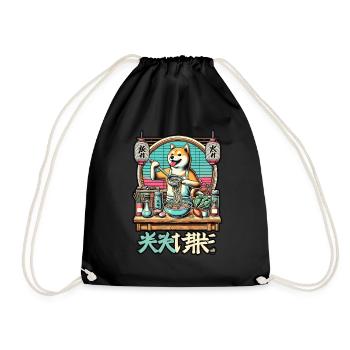 Shiba dog ramen chef in ukiyo-e style with - Drawstring Bag - black - Front