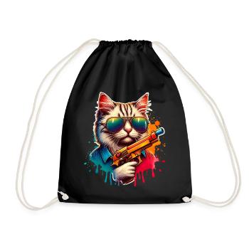 Katze Wasserpistole - Turnbeutel - Schwarz - Vorne