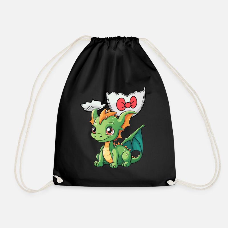 Baby Dragon Dragon Egg Eggshell Hatch Child - Drawstring Bag - black