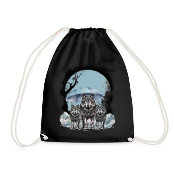 mystical wolves wolf pack husky dogs dog - Drawstring Bag - black - Front