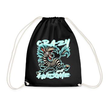 Crazy but Awesome Zebra Comic Stil - Turnbeutel - Schwarz - Vorne