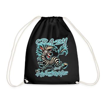 Crazy but Awesome Zebra Comic Stil - Turnbeutel - Schwarz - Vorne