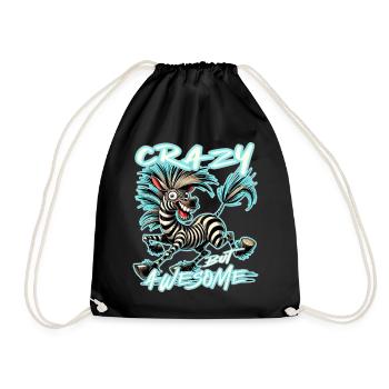 Crazy but Awesome Zebra Comic Stil - Turnbeutel - Schwarz - Vorne
